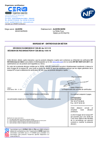 CERTIFICAT NF - ENTREVOUS - LA PEYRATTE