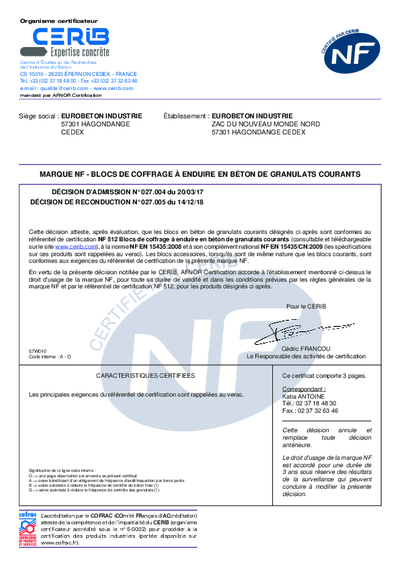 ATTESTATION NF COFFRAGE HAGONDANGE