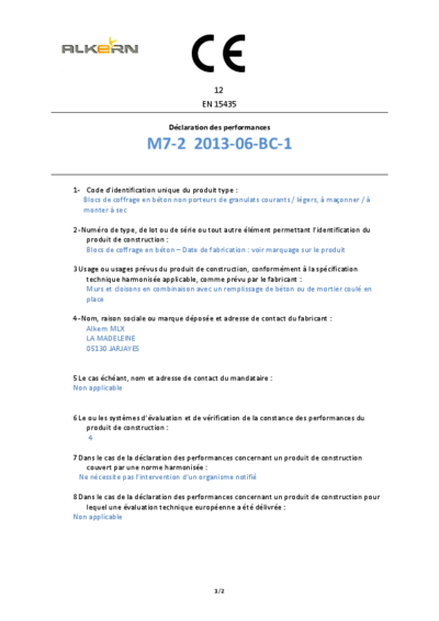 Tallard_DDP_marquage_CE_des blocs de coffrage-EN15435