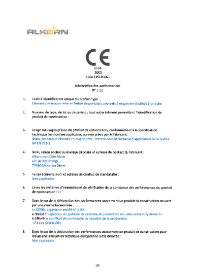 DOP n°1-20-V2 - Blocs à maçonner - Usine Mouy