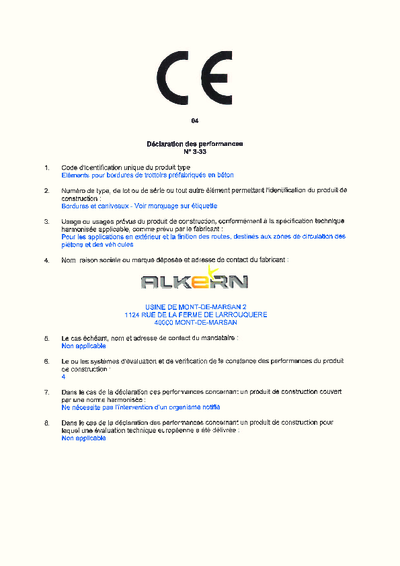 DOP - Bordures - Usine Mont de Marsan