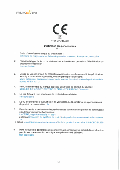 DOP - Blocs à maçonner - Usine Quiblier