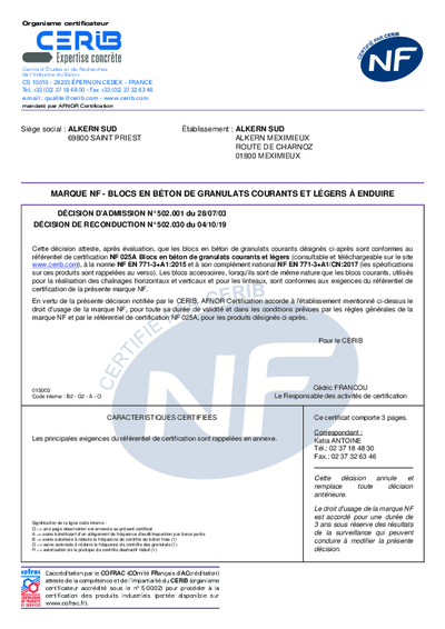 Certificat NF - Meximieux - Elitherm Elipsi