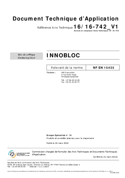 Avis technique Innobloc