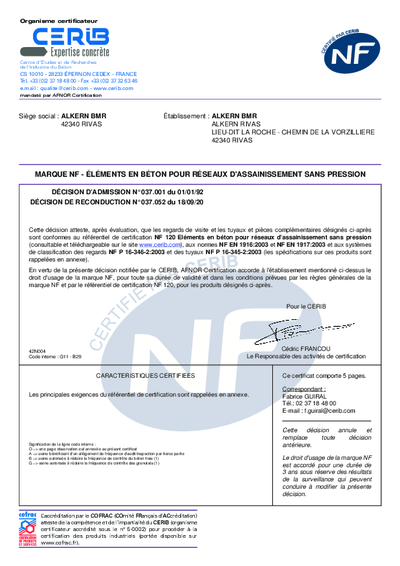 CERTIFICAT NF - TUYAUX - RIVAS